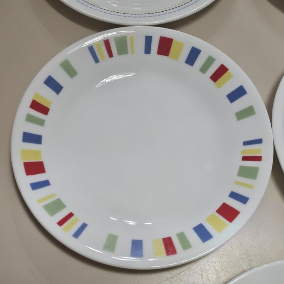 3 Corelle Mismatched Dessert Snack Plates 6.75" stripes geometric design - Picture 5 of 6
